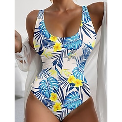 Light in the box Dames Zwemkleding Een stukje Monokini Zwempak Blote rug Buikcontrole Hoge taille Slank Vakantie Vintage Bloemig U-hals Mouwloos Badpakken