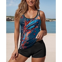 Light in the box Dames Zwemkleding Tankini 2 stuks Jongen been Zwempak Blote rug Vakantie Strand Kleding Bladeren U-hals Mouwloos Badpakken