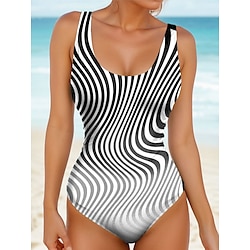 Light in the box Dames Zwemkleding Een stukje Monokini Zwempak Blote rug Buikcontrole Hoge taille Slank Vakantie Strand Kleding Geometrisch Streep U-hals Mouwloos Badpakken