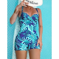 Light in the box Dames Zwemkleding Een stukje Monokini Zwempak Blote rug Buikcontrole Hoge taille Slank Vakantie Strand Kleding Bladeren V-hals Mouwloos Badpakken