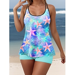 Light in the box Dames Zwemkleding Tankini 2 stuks Jongen been Zwempak Blote rug Vakantie Strand Kleding Tropisch U-hals Mouwloos Badpakken