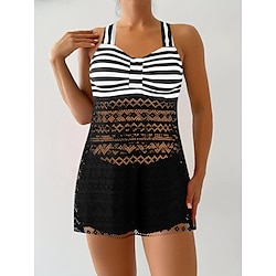 Light in the box Dames Zwemkleding Tankini 2 stuks Jongen been Zwempak Blote rug Hoge taille Vakantie Strand Kleding Streep Halternek Mouwloos Badpakken