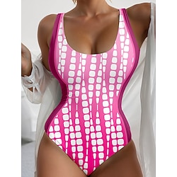 Light in the box Dames Zwemkleding Een stukje Monokini Zwempak Blote rug Buikcontrole Hoge taille Slank Vakantie Vintage Geometrisch Meetkundig U-hals Mouwloos Badpakken