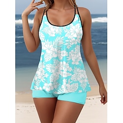 Light in the box Dames Zwemkleding Tankini 2 stuks Jongen been Zwempak Blote rug Vakantie Strand Kleding Bloemig U-hals Mouwloos Badpakken