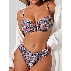 Light in the box Dames Zwemkleding Bikini Zwempak Blote rug Buikcontrole Hoge taille Slank Vakantie Strand Kleding Bloemig Halternek Mouwloos Badpakken