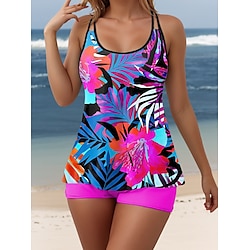 Light in the box Dames Zwemkleding Tankini 2 stuks Jongen been Zwempak Blote rug Vakantie Strand Kleding Bloemig Bladeren U-hals Mouwloos Badpakken