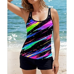 Light in the box Dames Zwemkleding Tankini 2 stuks Jongen been Zwempak Blote rug Vakantie Strand Kleding Streep U-hals Mouwloos Badpakken