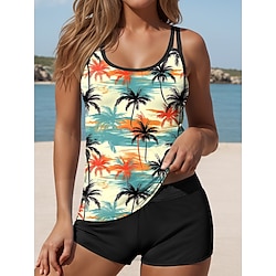 Light in the box Dames Zwemkleding Tankini 2 stuks Jongen been Zwempak Blote rug Vakantie Strand Kleding Tropisch Bladeren U-hals Mouwloos Badpakken