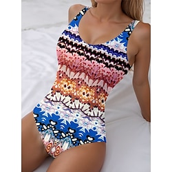 Light in the box Dames Zwemkleding Een stukje Monokini Zwempak Blote rug Buikcontrole Hoge taille Slank Vakantie Vintage Kleurenblok U-hals Mouwloos Badpakken