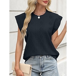 Light in the box Dames Overhemd Blouse Stijlvol Casual Effen Kleur Normale tops Mouwloos Strakke ronde hals Ruche Normale pasvorm Dagelijks Zwart Wit Blozend Roze Zomer