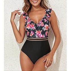 Light in the box Dames Zwemkleding Een stukje Monokini Zwempak Blote rug Buikcontrole Hoge taille Slank Vakantie Strand Kleding Grafisch V-hals Mouwloos Badpakken