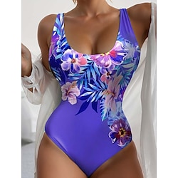 Light in the box Dames Zwemkleding Een stukje Monokini Zwempak Blote rug Buikcontrole Hoge taille Slank Vakantie Strand Kleding Bloemig U-hals Mouwloos Badpakken