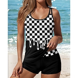 Light in the box Dames Zwemkleding Tankini 2 stuks Jongen been Zwempak Blote rug Vakantie Strand Kleding Ruitjes U-hals Mouwloos Badpakken