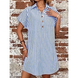 Light in the box Dames Shirtjurk Stijlvol Casual Streep Halflange jurk Korte mouw Overhemdkraag Afdrukken Normale pasvorm Vakantie Dagelijks Zwart blauw Zomer