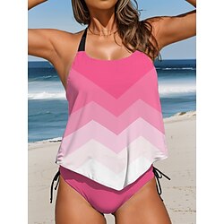 Light in the box Dames Zwemkleding Tankini 2 stuks Brutaal Zwempak Blote rug Vakantie Strand Kleding Ombre Meetkundig Halternek Mouwloos Badpakken