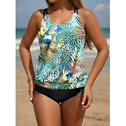 Light in the box Dames Zwemkleding Tankini 2 stuks Jongen been Zwempak Blote rug Vakantie Strand Kleding Bloemig Luipaard U-hals Mouwloos Badpakken