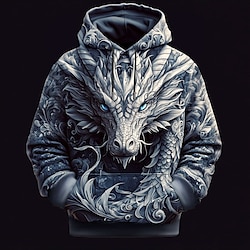 Light in the box Voor heren Draak Hoodies Sweatshirt Overkleding Sweatshirt met capuchon Strakke ronde hals Stoer 3D-afdrukken Club Streetwear Zwart Trekkoord Herfst Winter Ontwerper