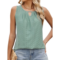 Light in the box Dames Overhemd Blouse Stijlvol Casual Effen Kleur Normale tops Mouwloos Strakke ronde hals Vetergat Normale pasvorm Dagelijks Zwart Wit Blozend Roze Groen Zomer