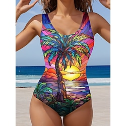 Light in the box Dames Zwemkleding Een stukje Monokini Zwempak Blote rug Buikcontrole Hoge taille Slank Vakantie Strand Kleding Grafisch U-hals Mouwloos Badpakken