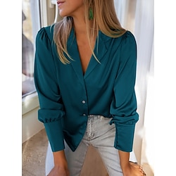 Light in the box Dames Overhemd Blouse Zakelijk Modern Casual Effen Kleur Normale tops Lange mouw Overhemdkraag Knop Normale pasvorm Werk Formele kleding blauw Beige Zomer Lente