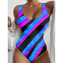 Light in the box Dames Zwemkleding Een stukje Monokini Zwempak Blote rug Buikcontrole Hoge taille Slank Vakantie Strand Kleding Ombre Gestreept U-hals Mouwloos Badpakken