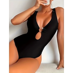 Light in the box Dames Zwemkleding Een stukje Monokini Zwempak Blote rug Buikcontrole Hoge taille Slank Vakantie Strand Kleding Effen Kleur V-hals Mouwloos Badpakken