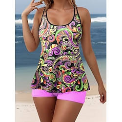 Light in the box Dames Zwemkleding Tankini 2 stuks Jongen been Zwempak Blote rug Vakantie Strand Kleding Grafisch U-hals Mouwloos Badpakken