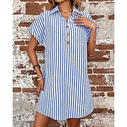 Light in the box Dames Shirtjurk Casual jurk Zomerjurk Stijlvol Casual Streep Mini-jurk Korte mouw Revers Knop Normale pasvorm Vakantie Dagelijks Afspraakje Zwart blauw Zomer Lente