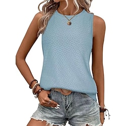 Light in the box Dames Overhemd Blouse Basic Casual Effen Kleur Normale tops Mouwloos Strakke ronde hals Vetergat Normale pasvorm Dagelijks Zwart Blozend Roze Wijn Hemelsblauw Zomer