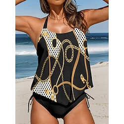 Light in the box Dames Zwemkleding Tankini 2 stuks Brutaal Zwempak Blote rug Vakantie Strand Kleding Geometrisch Stip Halternek Mouwloos Badpakken