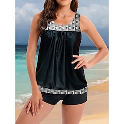 Light in the box Dames Zwemkleding Tankini 2 stuks Jongen been Zwempak Blote rug Hoge taille Vakantie Strand Kleding Geometrisch U-hals Mouwloos Badpakken