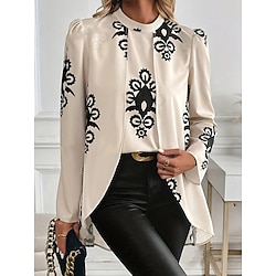 Light in the box Dames Overhemd Blouse Stijlvol Casual Grafisch Normale tops Lange mouw Strakke ronde hals Afdrukken Normale pasvorm Dagelijks Wit Zomer Lente Herfst