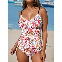 Light in the box Dames Zwemkleding Tankini 2 stuks Jongen been Zwempak Blote rug Vakantie Strand Kleding Bloemig U-hals Mouwloos Badpakken