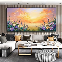 Light in the box handgemaakte zonsondergang iris bloem veld schilderij op canvas impressionistische wilde bloemen landschapskunst vintage rustige weide kunst levendige bloemen woonkamer kunst geen lijst