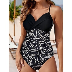 Light in the box Dames Zwemkleding 2 stuks Brutaal Zwempak Blote rug Buikcontrole Hoge taille Slank Vakantie Strand Kleding Grafisch V-hals Mouwloos Badpakken