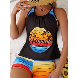 Light in the box Dames Zwemkleding Tankini 2 stuks Jongen been Zwempak Blote rug Hoge taille Vakantie Strand Kleding Streep V-hals Mouwloos Badpakken