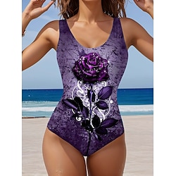 Light in the box Dames Zwemkleding Een stukje Monokini Zwempak Blote rug Buikcontrole Hoge taille Slank Vakantie Strand Kleding Bloemig U-hals Mouwloos Badpakken