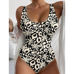 Light in the box Dames Zwemkleding Een stukje Monokini Zwempak Blote rug Buikcontrole Hoge taille Slank Vakantie Vintage Luipaard U-hals Mouwloos Badpakken