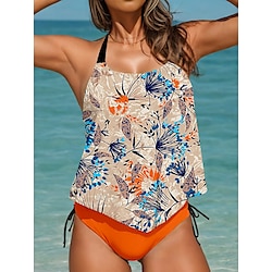 Light in the box Dames Zwemkleding Tankini 2 stuks Brutaal Zwempak Blote rug Vakantie Strand Kleding Bloemig Halternek Mouwloos Badpakken