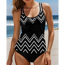 Light in the box Dames Zwemkleding Tankini 2 stuks Brutaal Zwempak Blote rug Buikcontrole Hoge taille Slank Vakantie Strand Kleding Grafisch Geometrisch U-hals Mouwloos Badpakken