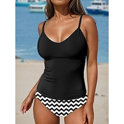 Light in the box Dames Zwemkleding Tankini 2 stuks Brutaal Zwempak Blote rug Buikcontrole Hoge taille Slank Vakantie Strand Kleding Meetkundig V-hals Mouwloos Badpakken