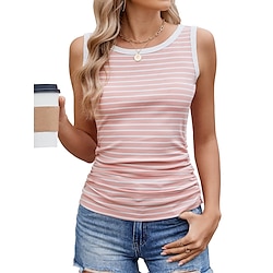 Light in the box Dames Overhemd Blouse Stijlvol Casual Gestreept Normale tops Mouwloos Strakke ronde hals Afdrukken Normale pasvorm Dagelijks Wit Blozend Roze Marineblauw Grijs Zomer