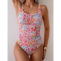 Light in the box Dames Zwemkleding Een stukje Monokini Zwempak Blote rug Buikcontrole Hoge taille Slank Vakantie Strand Kleding Bloemig Scoophals Mouwloos Badpakken