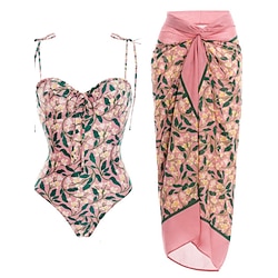 Light in the box Dames Zwemkleding 2 stuks Monokini Zwempak Blote rug Buikcontrole Hoge taille Slank Vakantie Strand Kleding Bloemig Halternek Mouwloos Badpakken