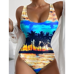 Light in the box Dames Zwemkleding Een stukje Monokini Zwempak Blote rug Buikcontrole Hoge taille Slank Vakantie Strand Kleding Tropisch U-hals Mouwloos Badpakken