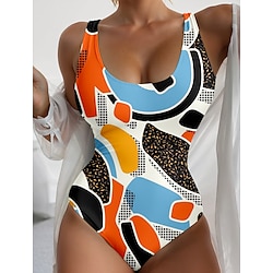 Light in the box Dames Zwemkleding Een stukje Monokini Zwempak Blote rug Buikcontrole Hoge taille Slank Vakantie Strand Kleding Geometrisch Kleurenblok U-hals Mouwloos Badpakken