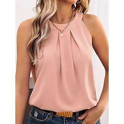 Light in the box Dames Blouse Elegant Dagelijks Normale tops Mouwloos Halternek Met ruches Gordijn Houder Ruim Passend Dagelijks Blozend Roze Hemelsblauw Zomer