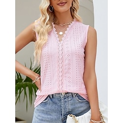 Light in the box Dames Overhemd Blouse Stijlvol Casual Effen Normale tops Mouwloos V-hals Kant Vetergat Normale pasvorm Dagelijks Wit Blozend Roze Zomer