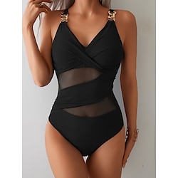 Light in the box Dames Zwemkleding Een stukje Monokini Zwempak Blote rug Buikcontrole Hoge taille Vakantie Strand Kleding Effen Kleur V-hals Mouwloos Badpakken