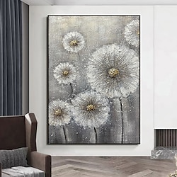 Light in the box handgemaakte olieverfschilderij canvas acryl wanddecoratie abstract grijs textuur paardenbloem bloemen voor woonkamer huisdecoratie opgerold frameloos ongespannen schilderij